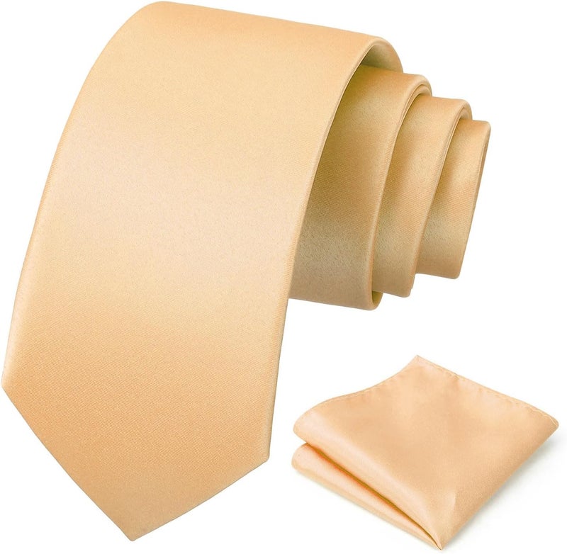 pensee Men's Tie Set Solid Pure Color 3.15" (8CM) Classic Formal Plain Necktie and Pocket Square Set For Men - Image 1